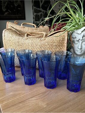 Libbey Blue Glass Drinking Tumblers - Set of 8